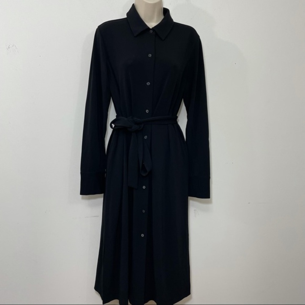 Lafayette 148 New York Black Long-Sleeve Shirt Midi Dress